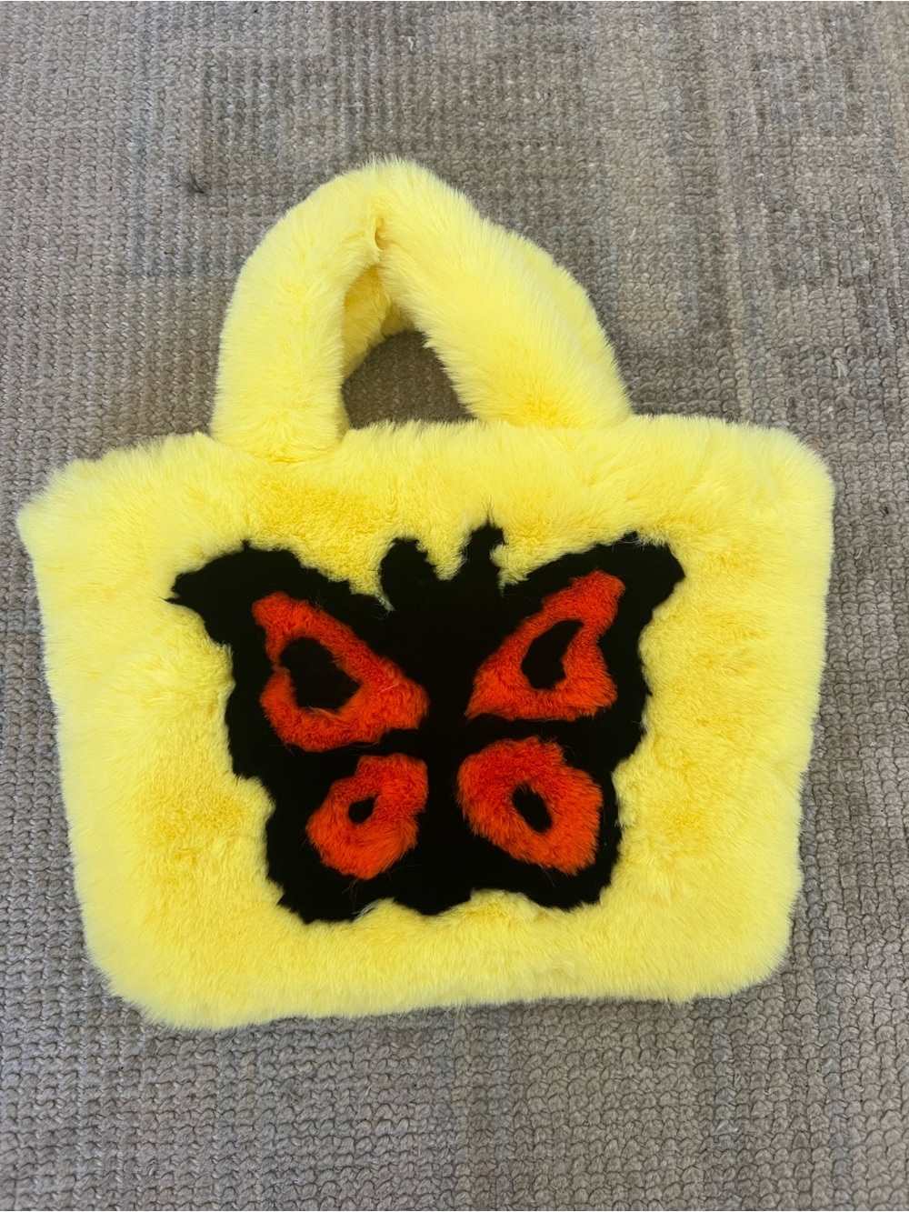 Yellow Faux-Fur Butterfly Tote Bag